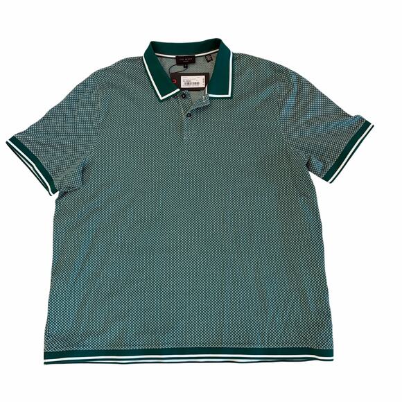 Ted Baker Other - Ted Baker Geo Textured Short Sleeve Polo Shirt Regular Dark Green Sz7 US 3XL NEW